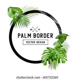 A border frame design decorated with floral tropical palm leaves with room for your message. Vector illustration