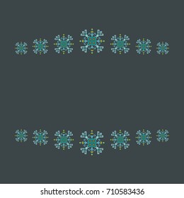 Border frame ethnic design with traditional tribal motifs of crooked lines, triangles, squares, circles. Mayan symbol, geometric pattern card border decoration. Embroidery style frame winter ornament.