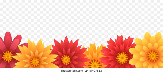 Border or frame of flowers. Vector illustration isolated on transparent background.