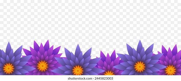 Border or frame of flowers. Vector illustration isolated on transparent background.