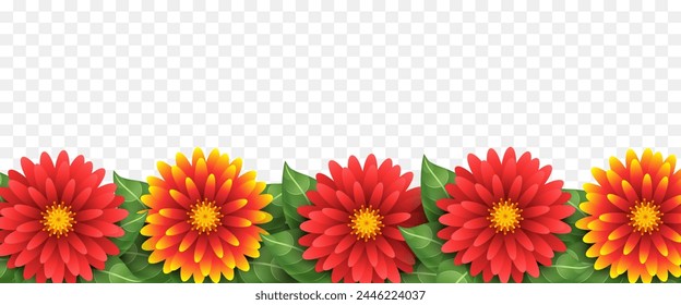 Border or frame of flowers. Vector illustration isolated on transparent background.