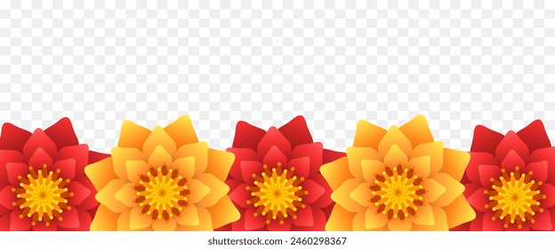 Border or frame of flowers. Vector illustration isolated on transparent background.