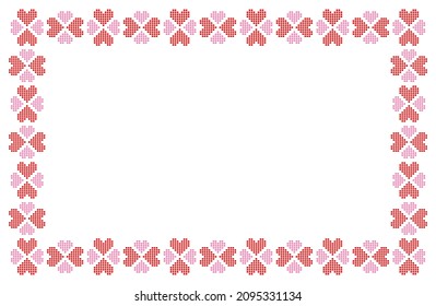 Border frame with geometric hearts for use as a design element . Valentines Day Background