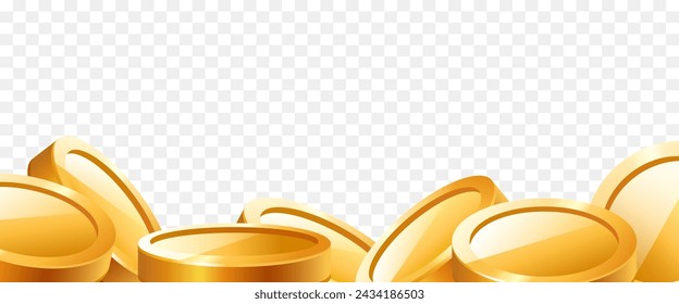Border or frame of gold coins on a transparent background. Vector illustration.