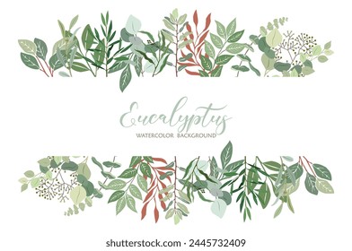 Border frame with green leaves of eucalyptus.