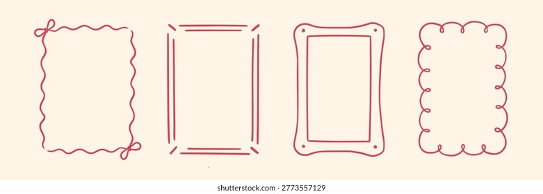 Border frame hand drawn line set. Hand drawn border frame line ribbon bow ornament vintage wedding card. Cute romantic valentine invitation decoration elegant poster design. Vector illustration