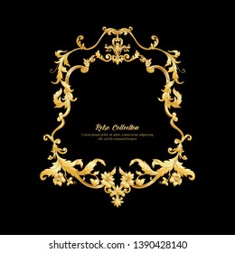 Border, frame, label In baroque, rococo, victorian, renaissance style. Trendy frolar vintage pattern.  In gold and black

