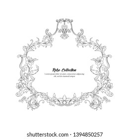 Border, frame, label In baroque, rococo, victorian, renaissance style. Trendy frolar vintage pattern.  Outline hand drawing vector illustration.
