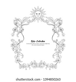 Border, frame, label In baroque, rococo, victorian, renaissance style. Trendy frolar vintage pattern.  Outline hand drawing vector illustration.
