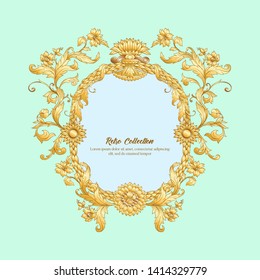 Border, frame, label In baroque, rococo, victorian, renaissance style. Trendy frolar vintage pattern. 

