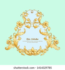 Border, frame, label In baroque, rococo, victorian, renaissance style. Trendy frolar vintage pattern. 

