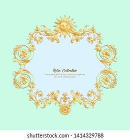 Border, frame, label In baroque, rococo, victorian, renaissance style. Trendy frolar vintage pattern. 

