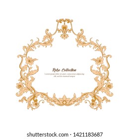 Border, frame, label In baroque, rococo, victorian, renaissance style. Trendy frolar vintage pattern.  Vector illustration.
