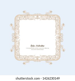 Border, frame, label In baroque, rococo, victorian, renaissance style. Trendy frolar vintage pattern.  In vintage blue and beige colors.