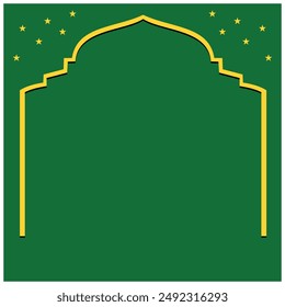 Border frame line art deco label simple line art signboard. Ramadan Kareem greeting card template with mosque. Islamic background design element for many purposes