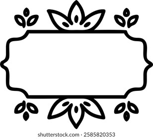 Border frame with lotus flowers and peacock feathers copy space in center. concept as A decorative border frame featuring lotus flowers and peacock feathers at the corners representing national symbol