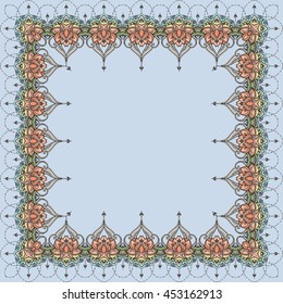 Border or frame with lotuses. Can be used for backgrounds, business style, tattoo templates, cards design or else. Vector illustration.