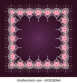 Border or frame with lotuses. Can be used for backgrounds, business style, tattoo templates, cards design or else. Vector illustration.