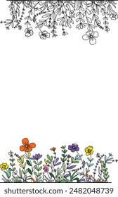 Rahmen oder Rahmen aus Wildblumen und Kräutern. Dekorativer Rahmen zum Bedrucken von Stoff, Bändern und Papier.