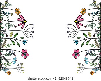 Borde o marco hecho de flores silvestres y hierbas. Marco decorativo para la impresión en tela, cintas y papel.
