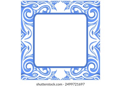 Border Frame Ornament Design with Blue Swirl Theme for Decoration