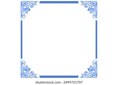 Border Frame Ornament Design with Blue Swirl Theme for Decoration