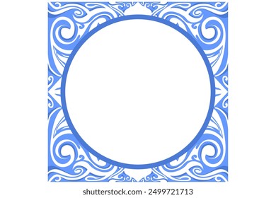 Diseño del ornamento del marco de la frontera con el tema azul del remolino para la decoración