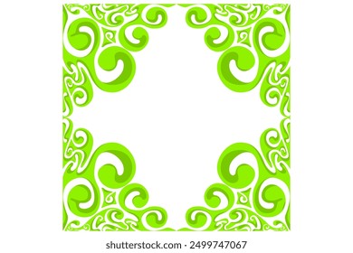Border Frame Ornament Design with Green Swirl Theme for Decoration