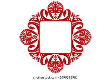 Border Frame Ornament Design with Red Swirl Theme for Decoration