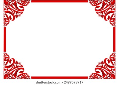 Border Frame Ornament Design with Red Swirl Theme for Decoration