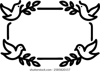 Border frame with peace dove and olive branches copy space in center. concept as A serene border frame featuring doves and olive branches along the edges symbolizing peace and harmony on Republic Day.