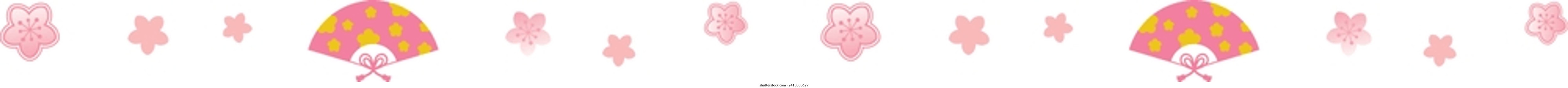Border frame of peach blossom and hand fan. The Doll's Festival of Japan. Vector illustration
