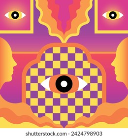 Border Frame Psychedelic Vector Illustration