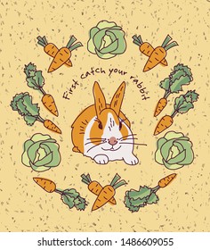 Border frame rabbit pets animal poster with sign