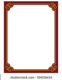 Border frame red deco plaque. Vector art simple line corner