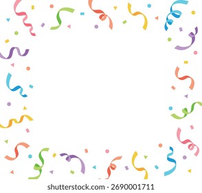 A border frame with ribbons and confetti. Perfect for celebrations, parties, birthdays, and anniversaries. An ideal graphic element for invitations, thank-you cards, or festive announcements.