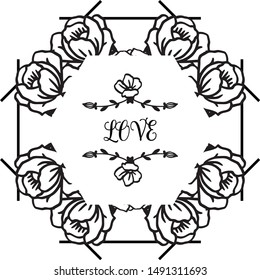 Border frame with rose flower, ornamental pattern template for card design of love. Vector