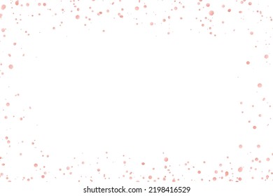 Border frame rose gold glitter confetti on white background. Vector