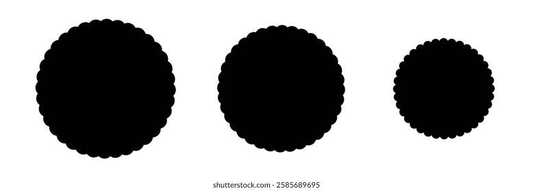 Border frame scallop edge rectangle, oval, round vector shape. Wave scallop squiggle cute simple rectangle border set. Simple wavy squiggly line retro photo picture frame. Vector illustration