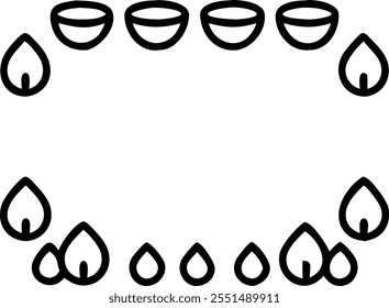 Border frame with silver diyas for Dhanteras with copy space concept as Camera movement Pan across the silver diyas. Scene Isolated white background with ample copy space in the ce