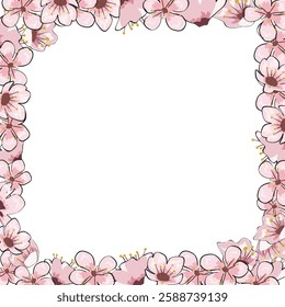 Border frame spring blooming flowers branch Sakura cherry