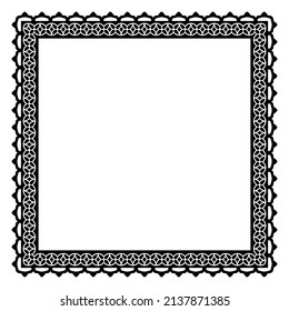Border frame square pattern. Islamic, indian, greek motifs. Geometric frames in black color isolated on white background. Vector illustration