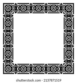 Border frame square pattern. Islamic, indian, greek motifs. Geometric frames in black color isolated on white background. Vector illustration