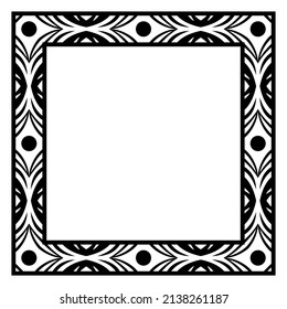 Border frame square pattern. Islamic, indian, greek motifs. Geometric frames in black color isolated on white background. Vector illustration