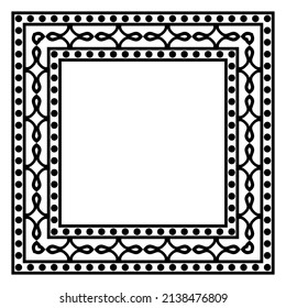 Border frame square pattern. Islamic, indian, greek motifs. Geometric frames in black color isolated on white background. Vector illustration