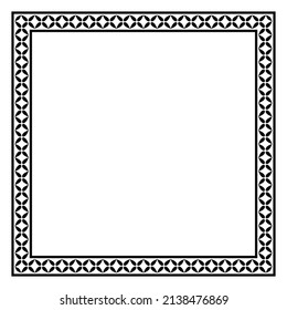Border frame square pattern. Islamic, indian, greek motifs. Geometric frames in black color isolated on white background. Vector illustration