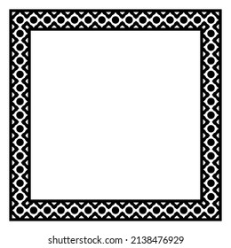 Border frame square pattern. Islamic, indian, greek motifs. Geometric frames in black color isolated on white background. Vector illustration