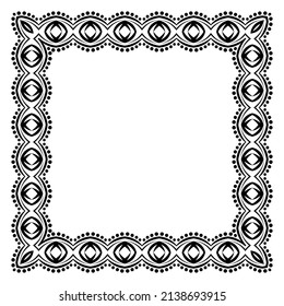 Border frame square pattern. Islamic, indian, greek motifs. Geometric frames in black color isolated on white background. Vector illustration