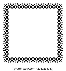 Border frame square pattern. Islamic, indian, greek motifs. Geometric frames in black color isolated on white background. Vector illustration