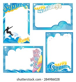 border and frame surfer silhouette on beach, wave frame picture